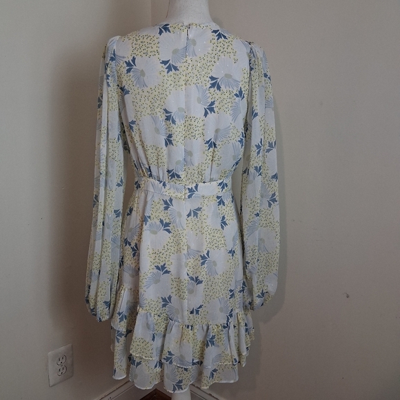 Ted Baker Suziiee Floral Long Sleeve Tiered Mini Dress In Sky Blue Size U.S 4 - Picture 4 of 13